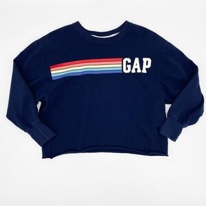 Gap Cropped Rainbow Striped Navy Sweatshirt